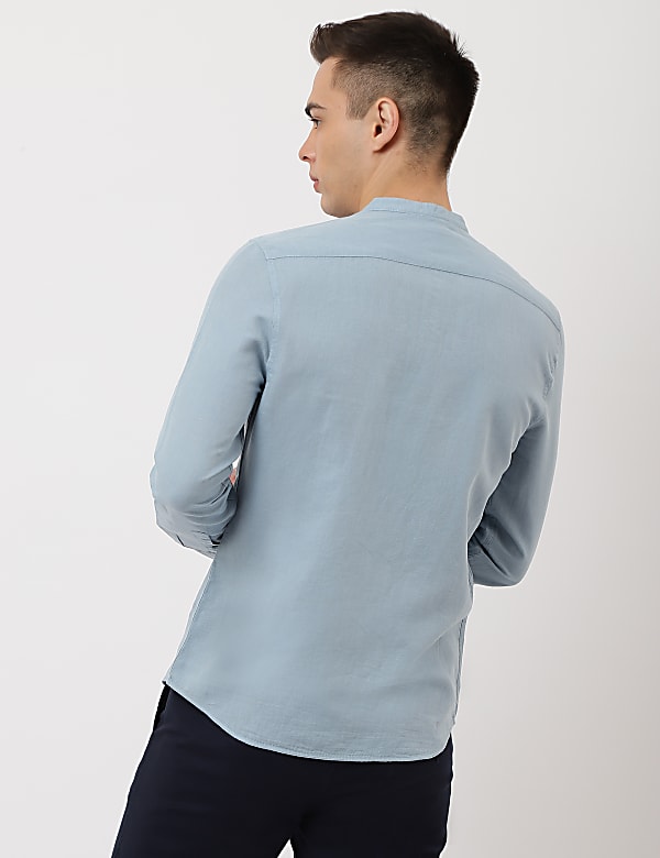 Linen Mix Plain Mandarin Collar Shirt