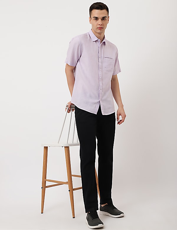 Pure Cotton Plain Spread Collar Shirt