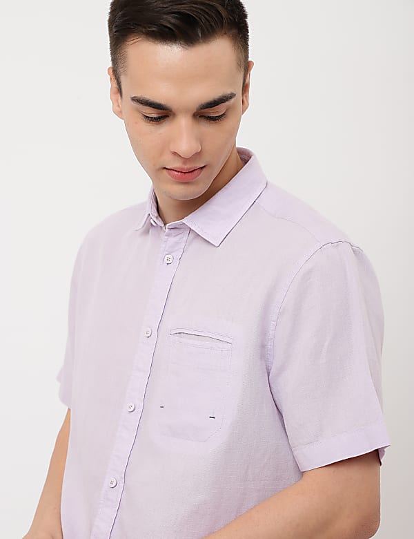 Pure Cotton Plain Spread Collar Shirt