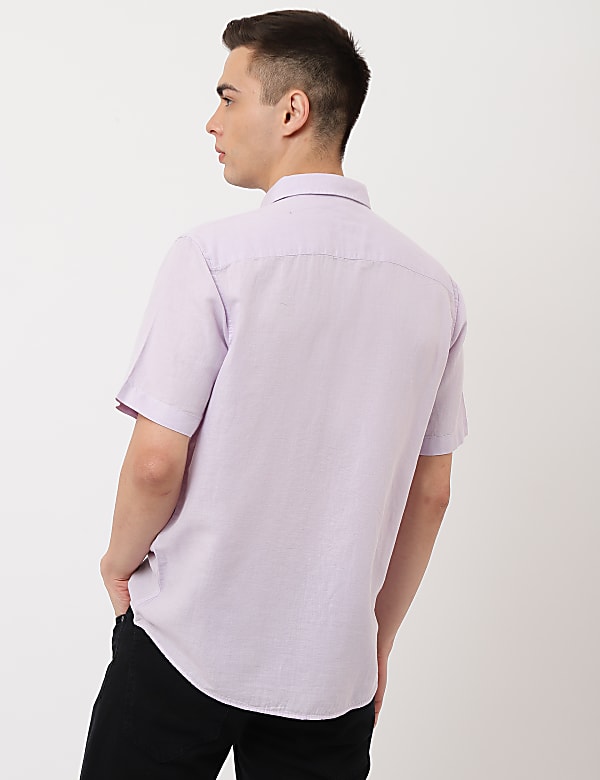 Pure Cotton Plain Spread Collar Shirt