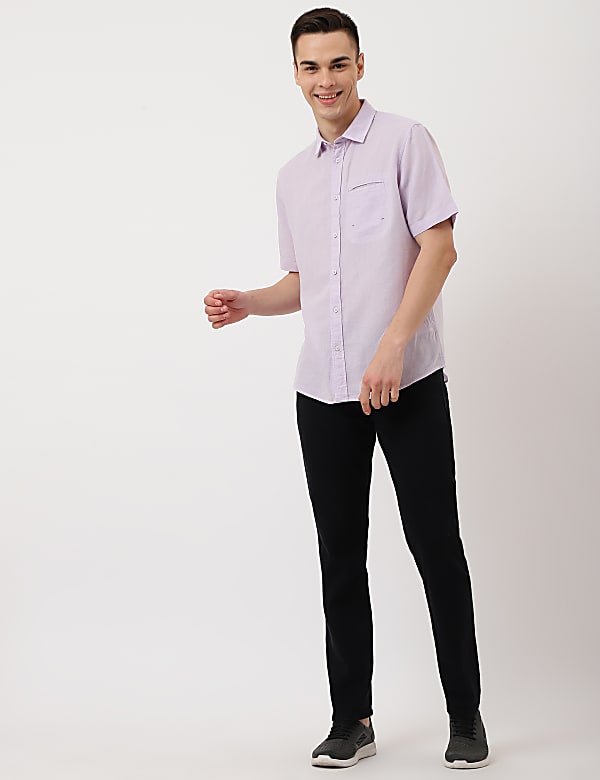 Pure Cotton Plain Spread Collar Shirt