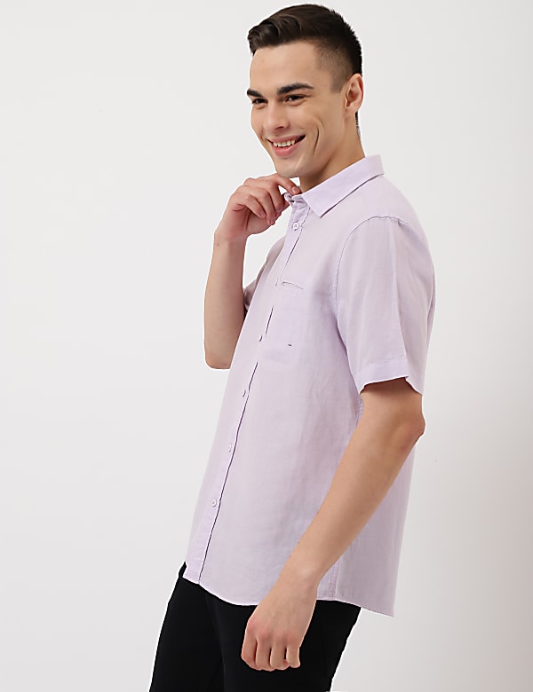 Pure Cotton Plain Spread Collar Shirt