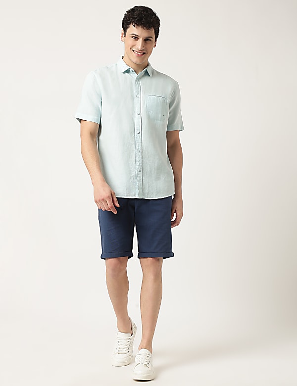 Pure Cotton Plain Spread Collar Shirt