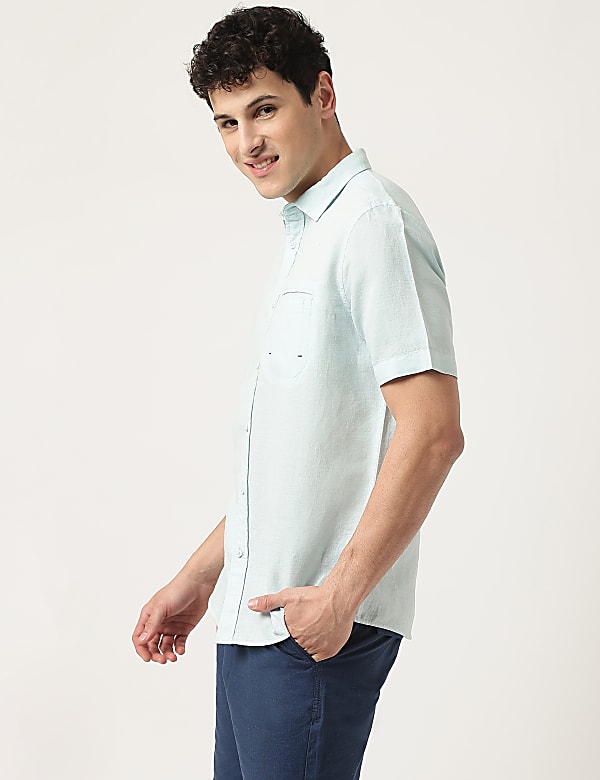 Pure Cotton Plain Spread Collar Shirt