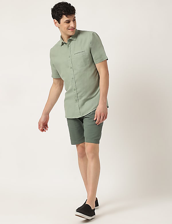 Pure Cotton Plain Spread Collar Shirt