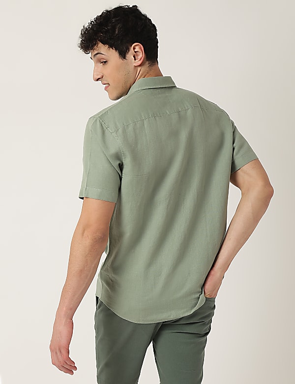 Pure Cotton Plain Spread Collar Shirt