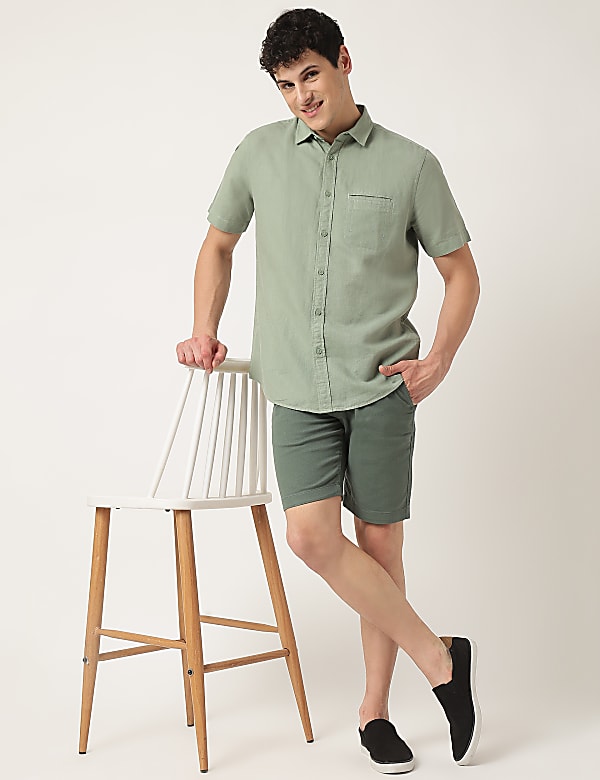 Pure Cotton Plain Spread Collar Shirt
