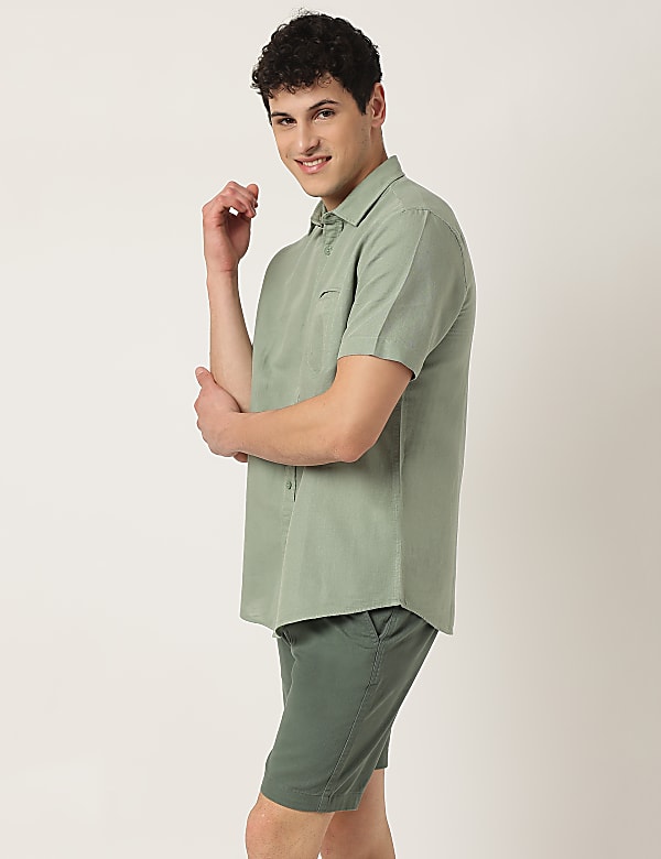 Pure Cotton Plain Spread Collar Shirt