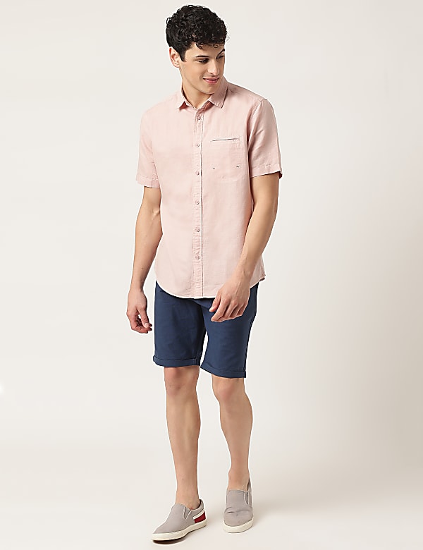Pure Cotton Plain Spread Collar Shirt