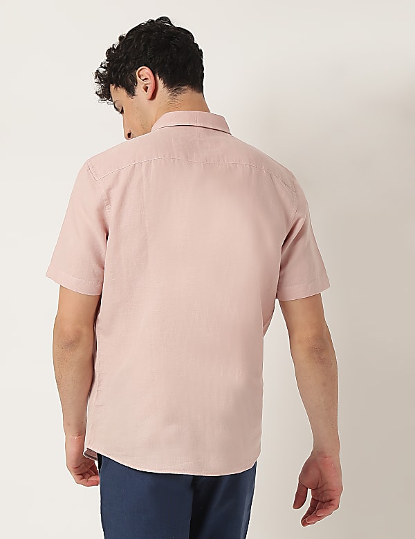 Pure Cotton Plain Spread Collar Shirt