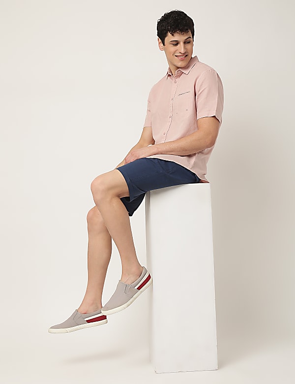 Pure Cotton Plain Spread Collar Shirt