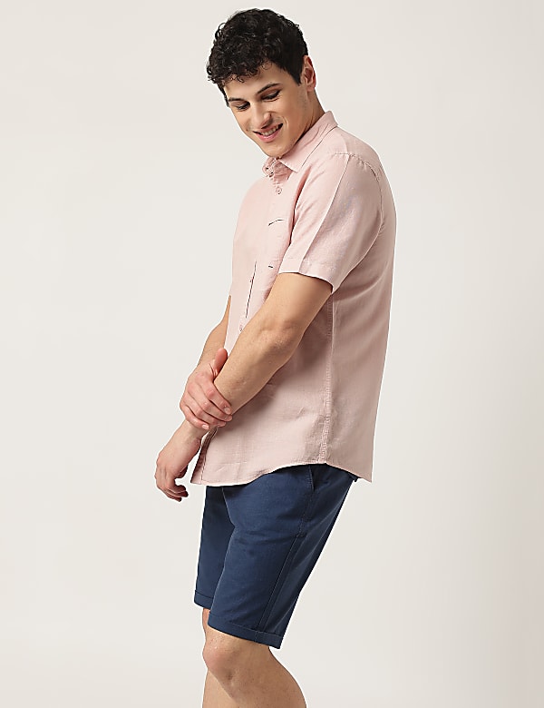 Pure Cotton Plain Spread Collar Shirt