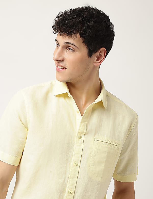 Pure Cotton Plain Spread Collar Shirt