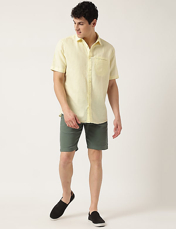 Pure Cotton Plain Spread Collar Shirt
