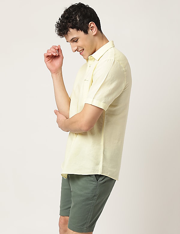 Pure Cotton Plain Spread Collar Shirt