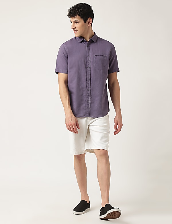 Pure Cotton Plain Spread Collar Shirt