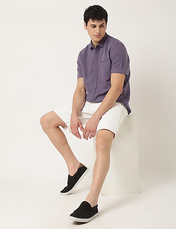 Pure Cotton Plain Spread Collar Shirt