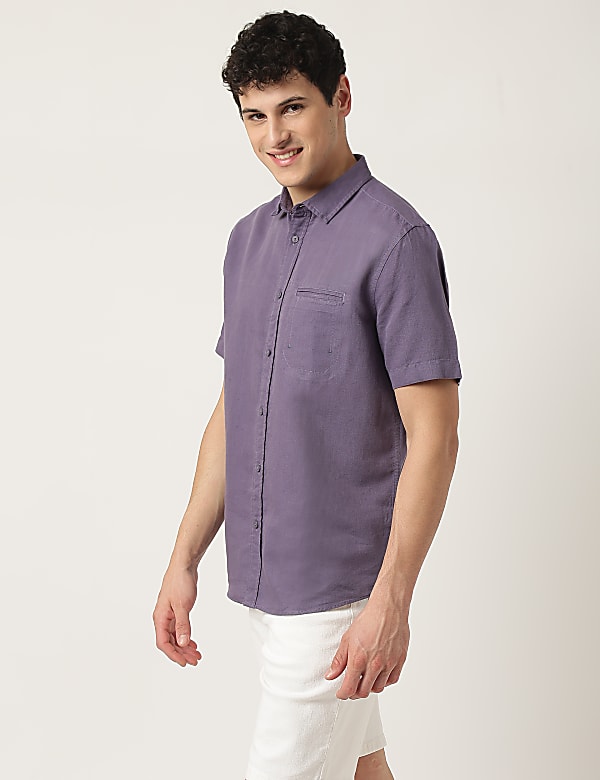 Pure Cotton Plain Spread Collar Shirt
