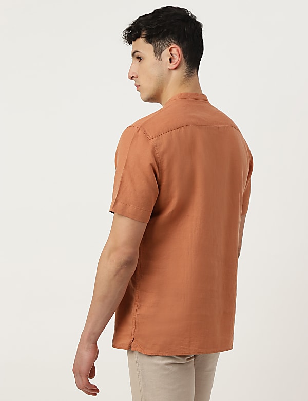 Linen Mix Plain Mandarin Collar Short Kurta