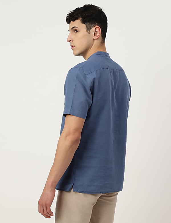 Linen Mix Plain Mandarin Collar Short Kurta