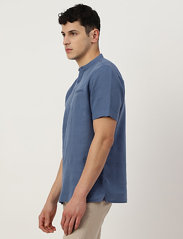 Linen Mix Plain Mandarin Collar Short Kurta