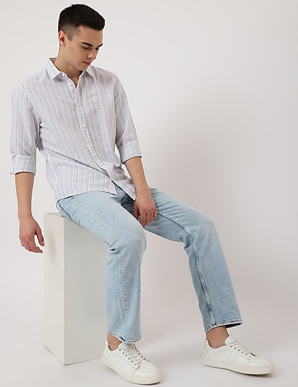 Cotton Mix Striped Classic Collar Shirt