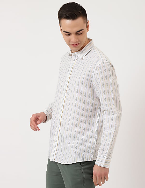 Cotton Mix Striped Classic Collar Shirt