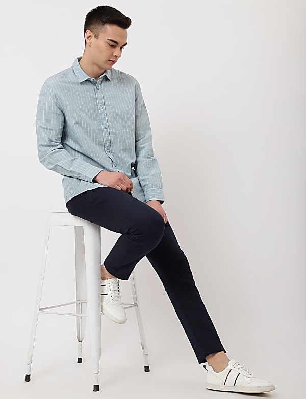 Cotton Mix Stripes Spread Collar Shirt