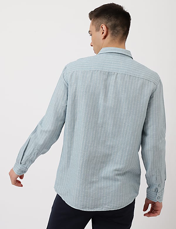 Cotton Mix Stripes Spread Collar Shirt
