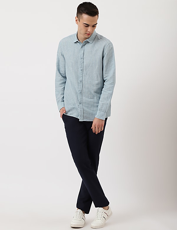 Cotton Mix Stripes Spread Collar Shirt