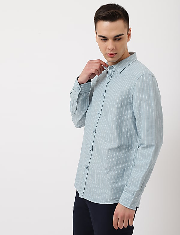 Cotton Mix Stripes Spread Collar Shirt