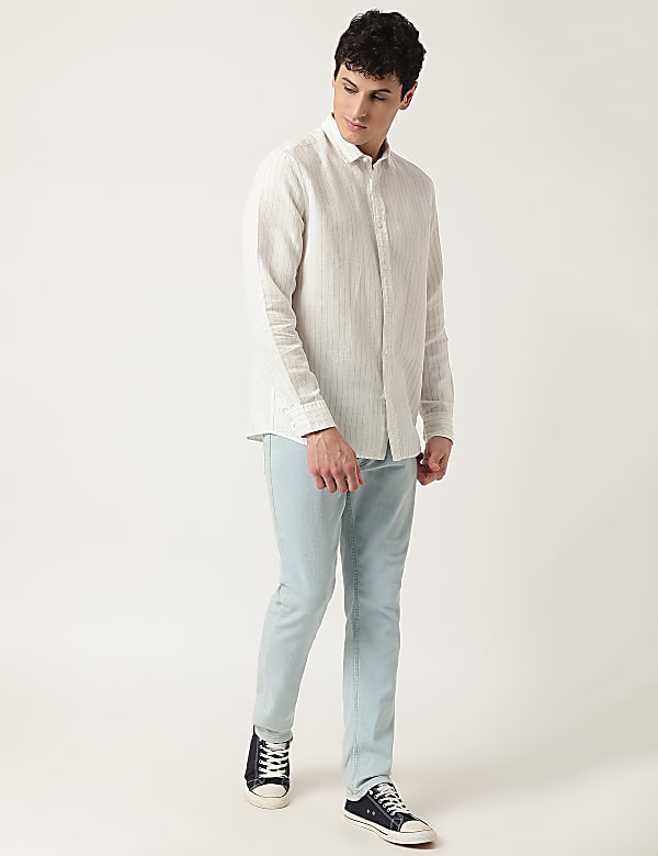 Cotton Mix Stripes Spread Collar Shirt