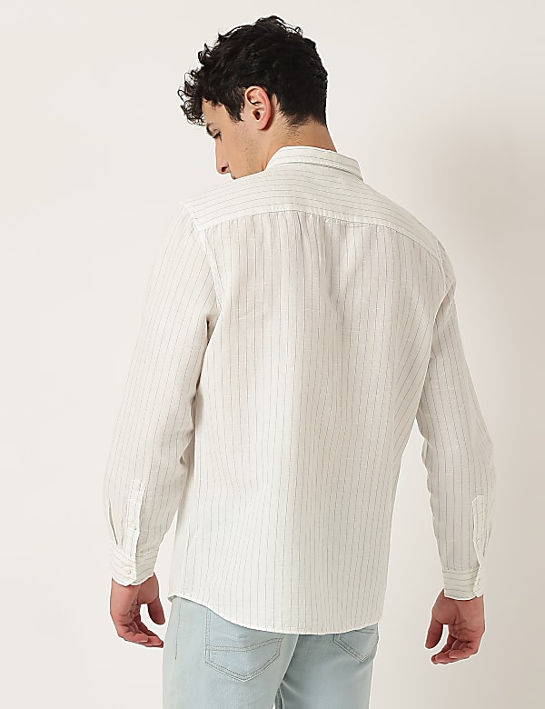 Cotton Mix Stripes Spread Collar Shirt
