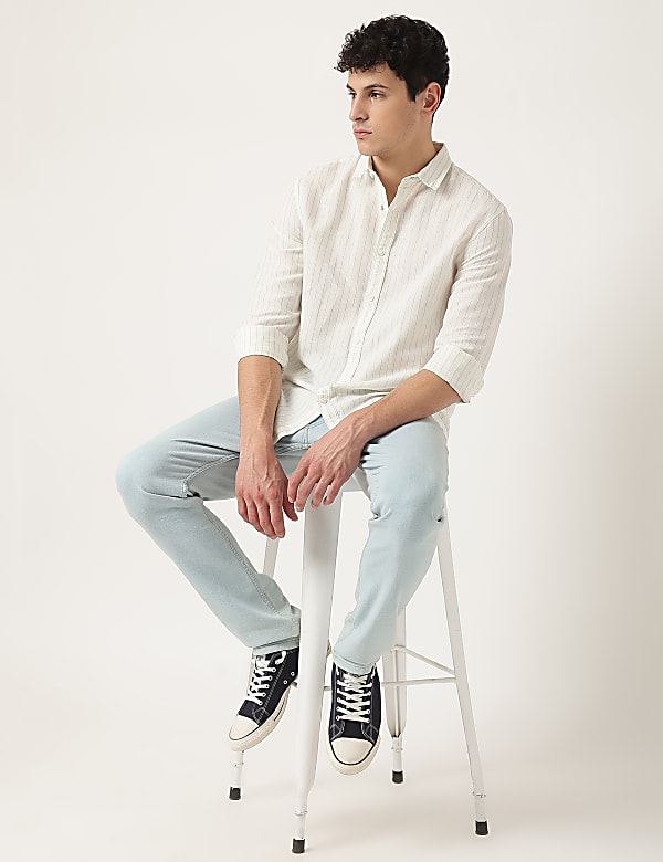 Cotton Mix Stripes Spread Collar Shirt