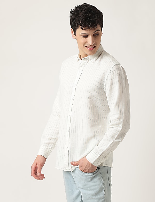 Cotton Mix Stripes Spread Collar Shirt