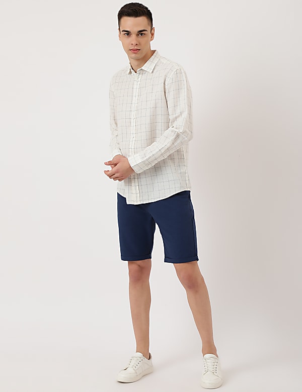 Cotton Mix Checked Spread Collar Shirt