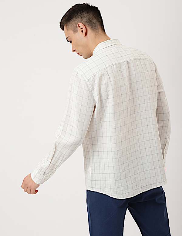Cotton Mix Checked Spread Collar Shirt