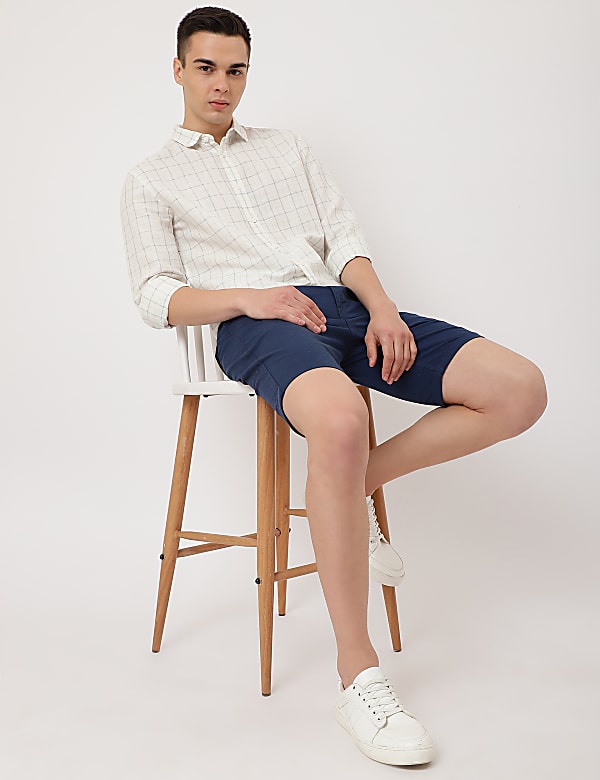 Cotton Mix Checked Spread Collar Shirt