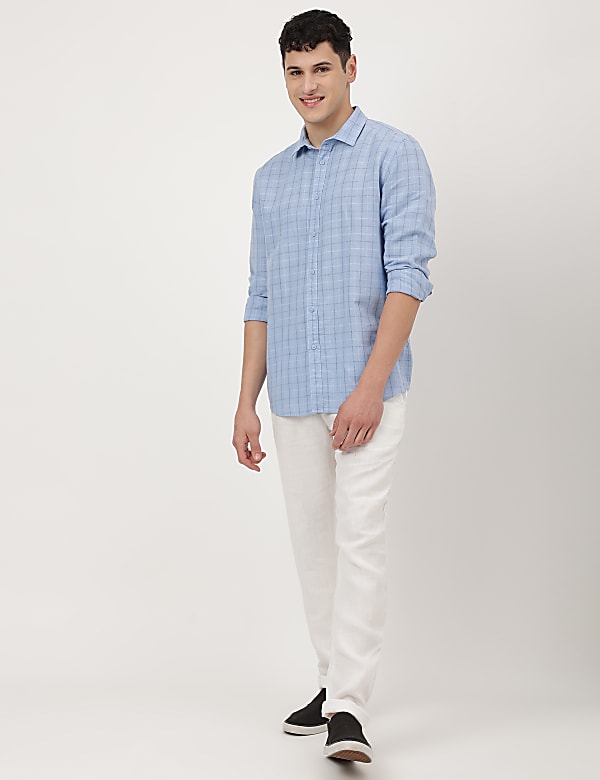 Cotton Mix Checked Spread Collar Shirt