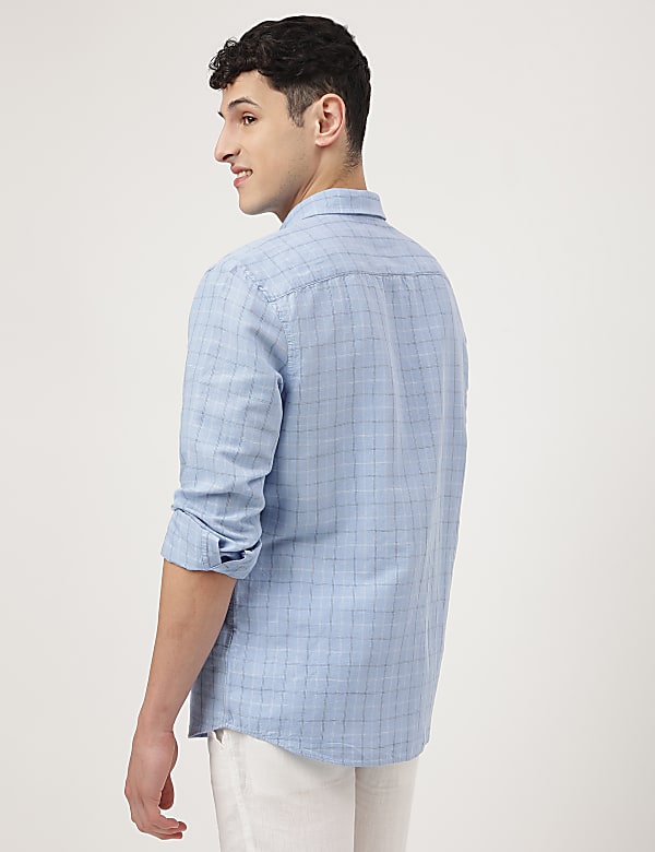 Cotton Mix Checked Spread Collar Shirt