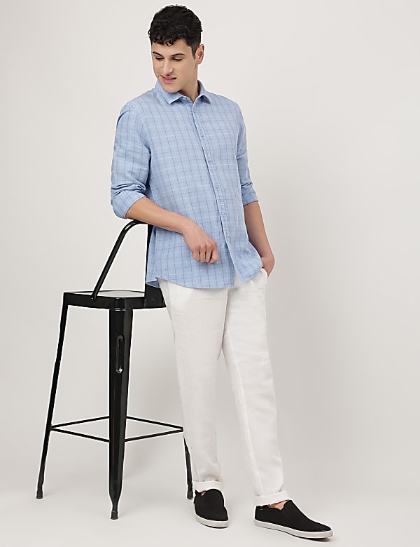 Cotton Mix Checked Spread Collar Shirt