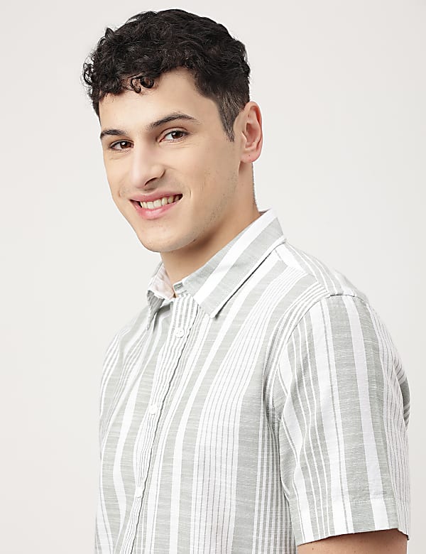 Pure Cotton Striped Spread Collar Shirt