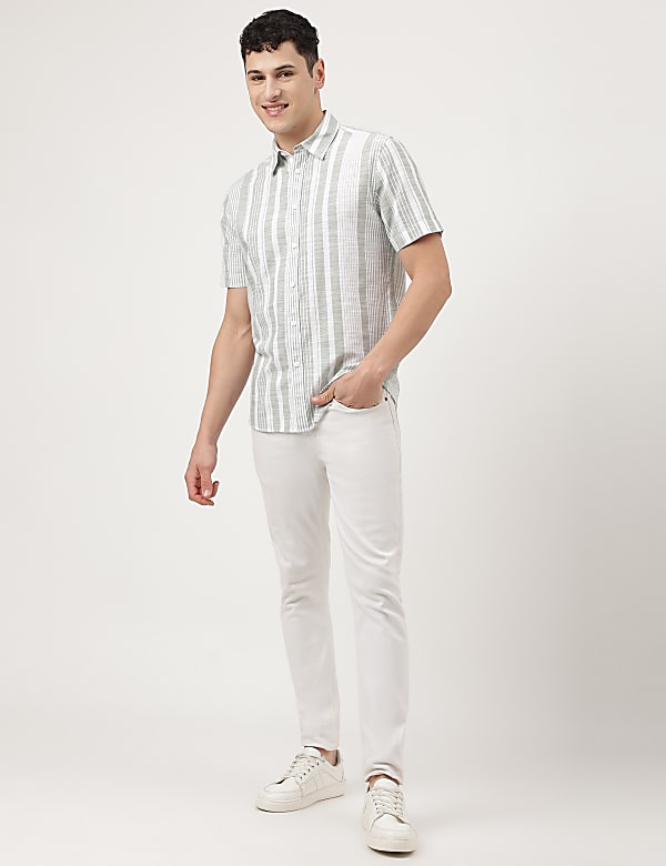 Pure Cotton Striped Spread Collar Shirt