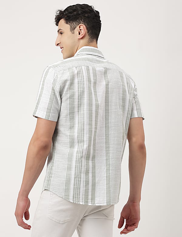 Pure Cotton Striped Spread Collar Shirt