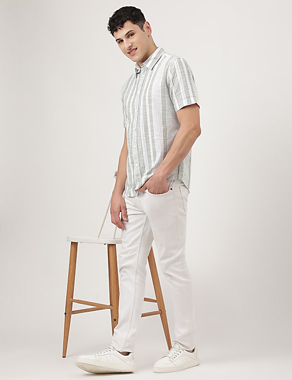 Pure Cotton Striped Spread Collar Shirt