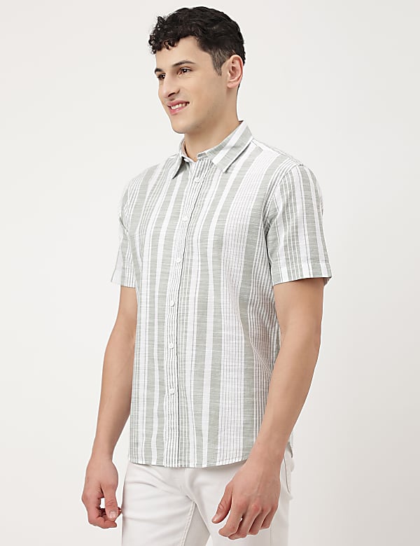 Pure Cotton Striped Spread Collar Shirt