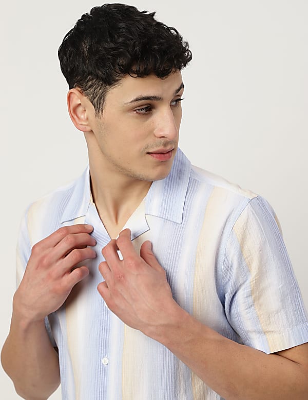 Cotton Mix Striped Spread Collar Shirt