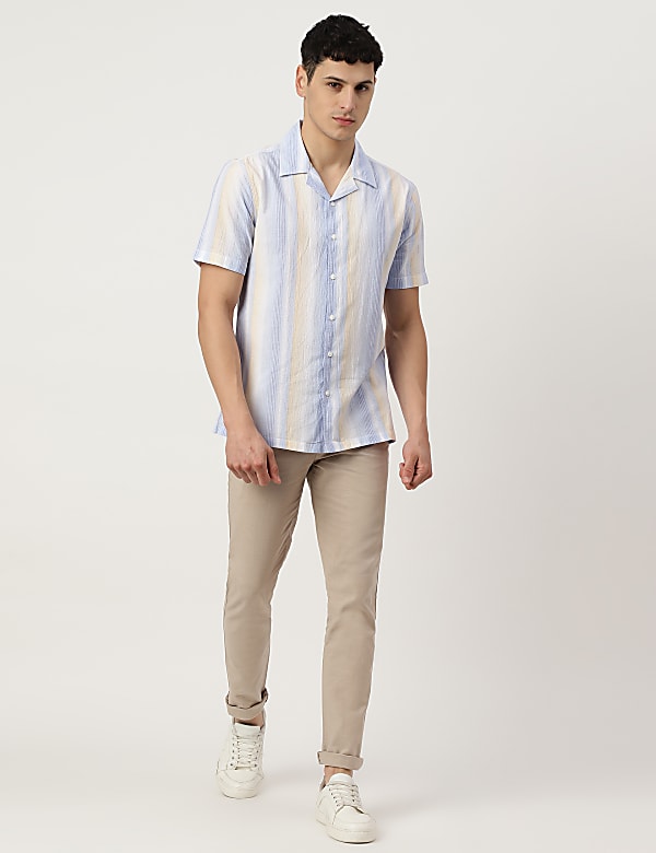 Cotton Mix Striped Spread Collar Shirt