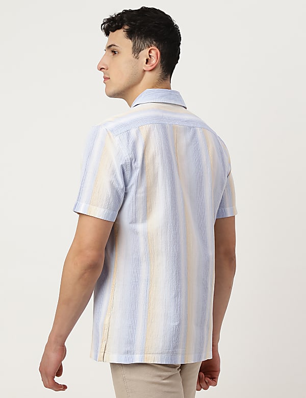 Cotton Mix Striped Spread Collar Shirt