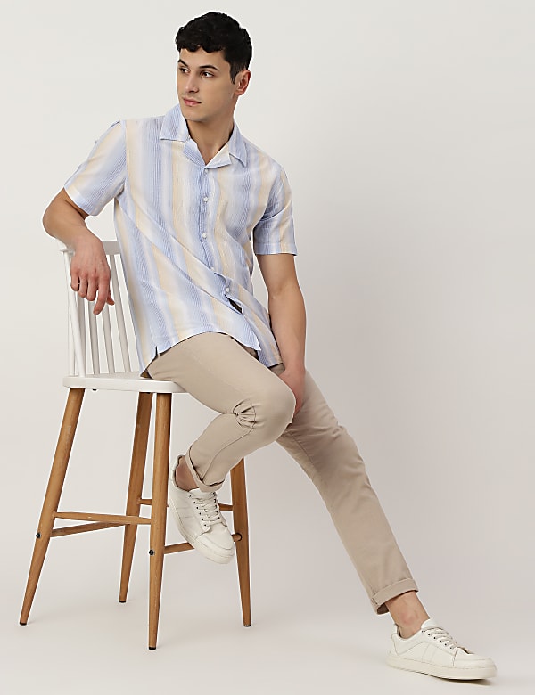 Cotton Mix Striped Spread Collar Shirt